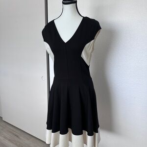 Bar III Black and White V-Neck Fit-and-Flare Mini Dress